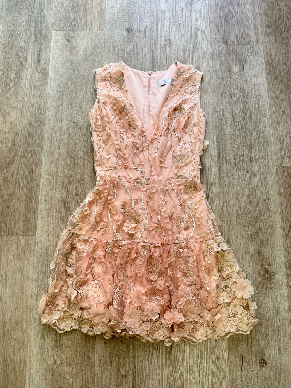 helsi anna pale pink 3d floral applique sequin v-neck mini dress size XS NEW